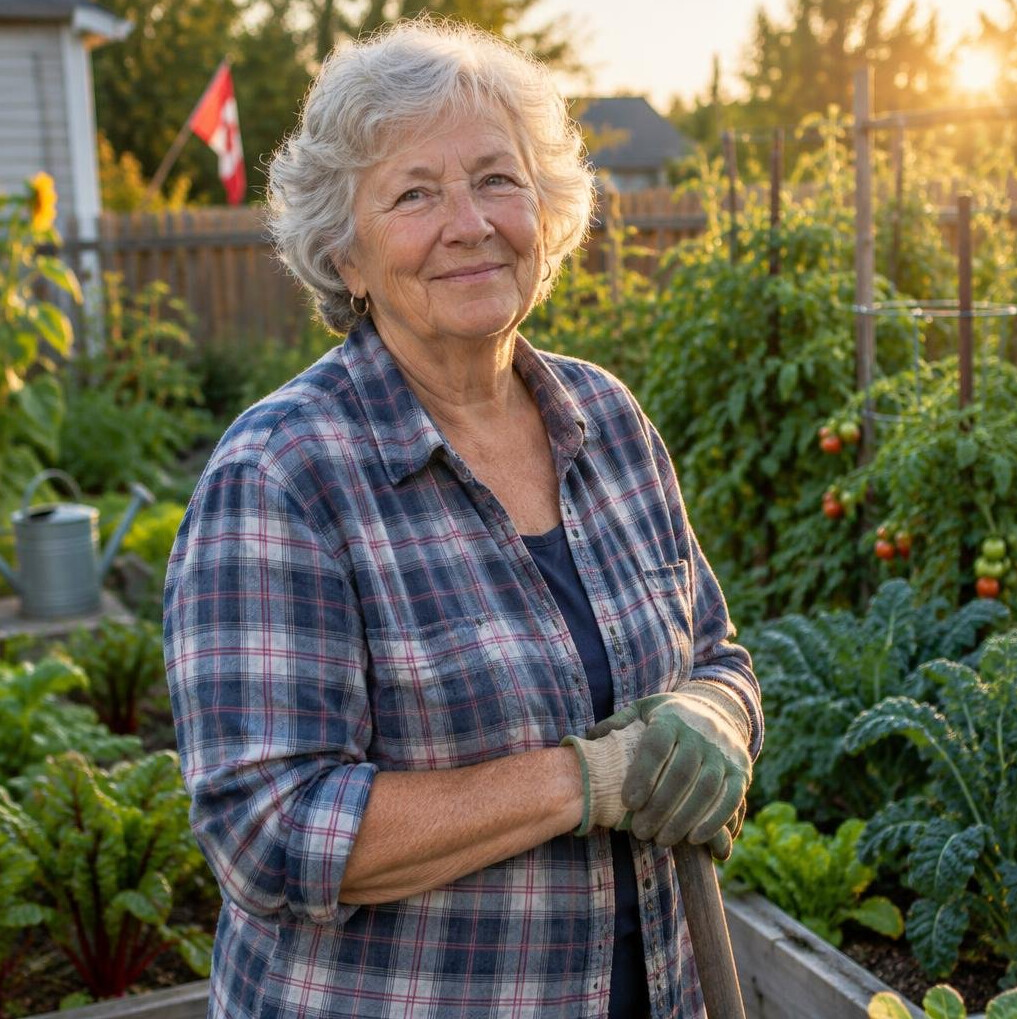 Portrait of an elderly woman in her garden