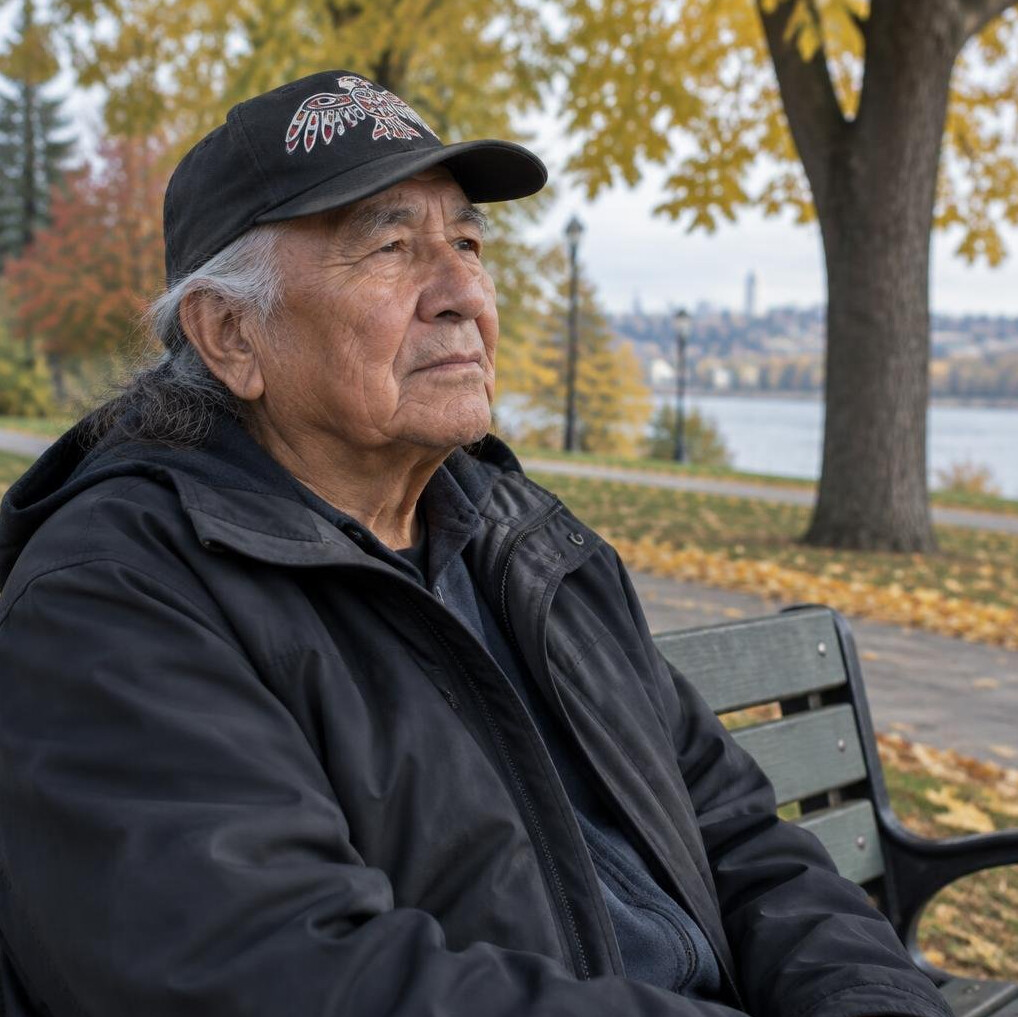 Elderly man sitting thoughtfully on a park bench