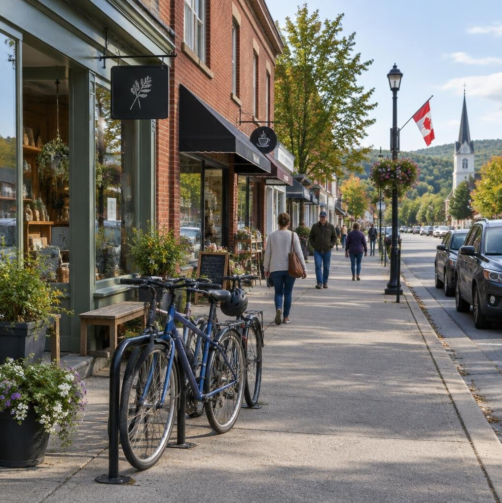 Small town main street with local shops